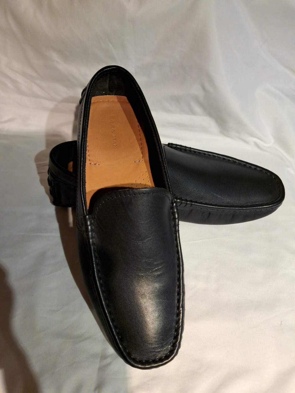 Zara Black Leather Slip-On Loafers for Men